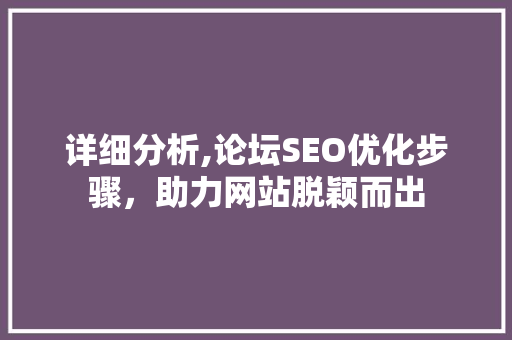 详细分析,论坛SEO优化步骤，助力网站脱颖而出