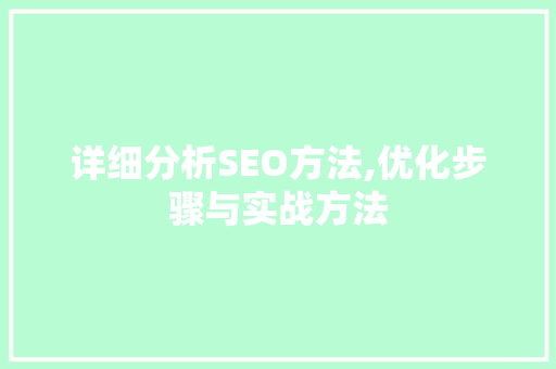 详细分析SEO方法,优化步骤与实战方法