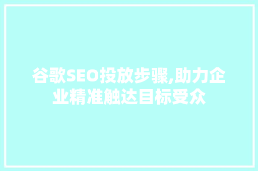 谷歌SEO投放步骤,助力企业精准触达目标受众