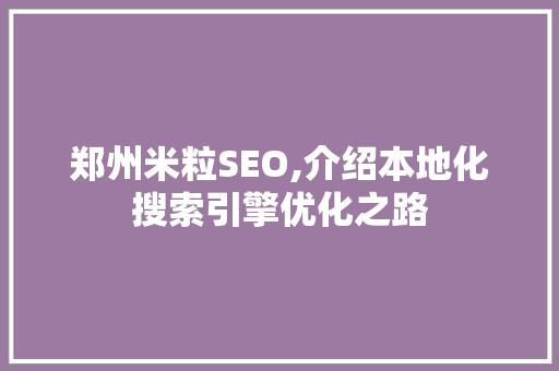 郑州米粒SEO,介绍本地化搜索引擎优化之路
