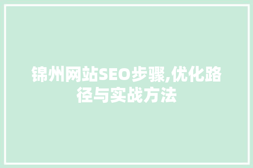 锦州网站SEO步骤,优化路径与实战方法