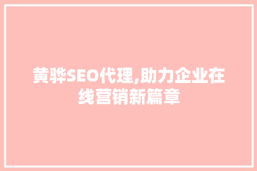 黄骅SEO代理,助力企业在线营销新篇章