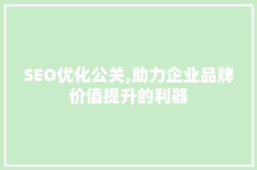 SEO优化公关,助力企业品牌价值提升的利器