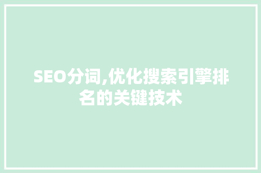 SEO分词,优化搜索引擎排名的关键技术 SEO分词,优化搜索引擎排名的关键技术