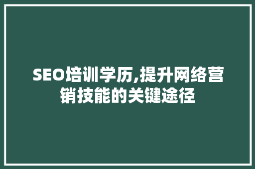 SEO培训学历,提升网络营销技能的关键途径