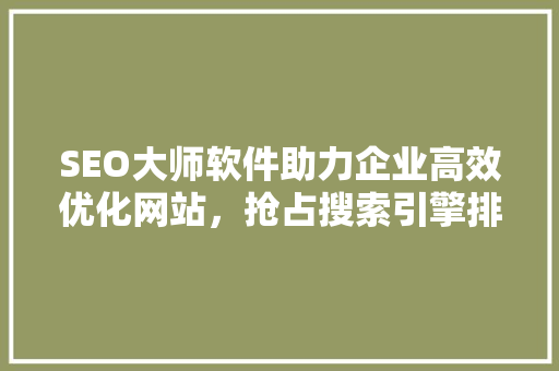 SEO大师软件助力企业高效优化网站，抢占搜索引擎排名制高点