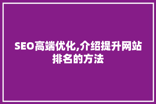 SEO高端优化,介绍提升网站排名的方法