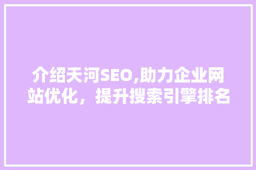 介绍天河SEO,助力企业网站优化,提升搜索引擎排名 介绍天河SEO,助力企业网站优化,提升搜索引擎排名