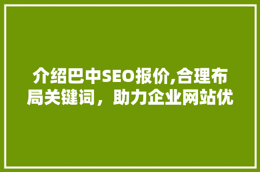 介绍巴中SEO报价,合理布局关键词，助力企业网站优化