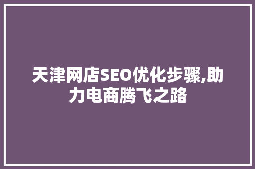 天津网店SEO优化步骤,助力电商腾飞之路