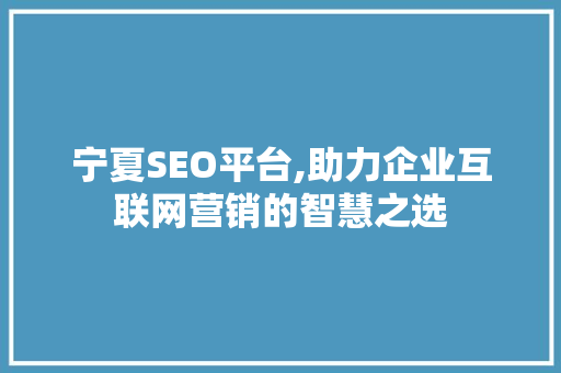 宁夏SEO平台,助力企业互联网营销的智慧之选