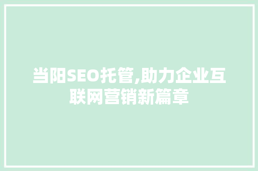 当阳SEO托管,助力企业互联网营销新篇章