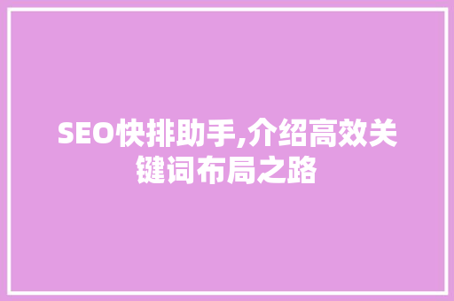 SEO快排助手,介绍高效关键词布局之路