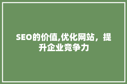 SEO的价值,优化网站,提升企业竞争力 SEO的价值,优化网站,提升企业竞争力