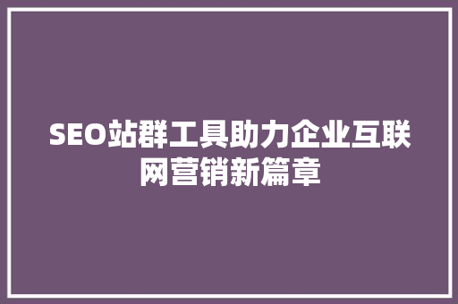 SEO站群工具助力企业互联网营销新篇章 电脑基础 SEO站群工具助力企业互联网营销新篇章 电脑基础