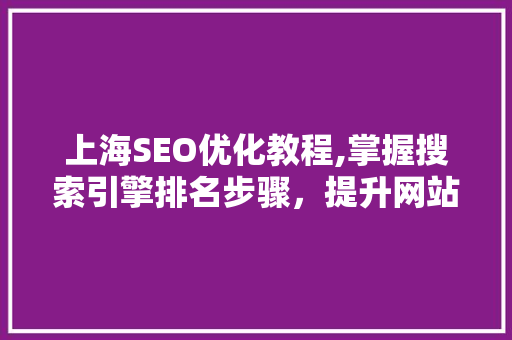 上海SEO优化教程,掌握搜索引擎排名步骤，提升网站流量与转化率
