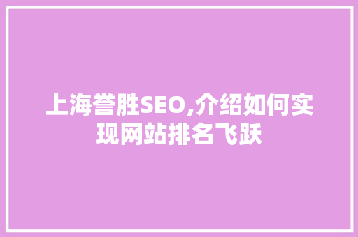 上海誉胜SEO,介绍如何实现网站排名飞跃