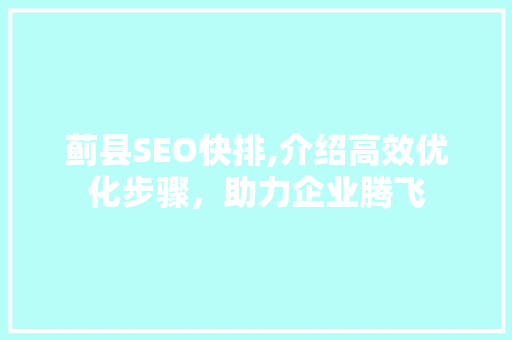 蓟县SEO快排,介绍高效优化步骤，助力企业腾飞