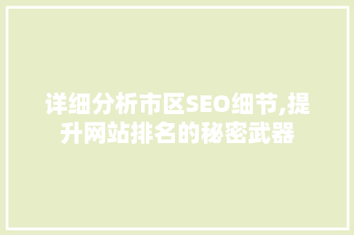 详细分析市区SEO细节,提升网站排名的秘密武器