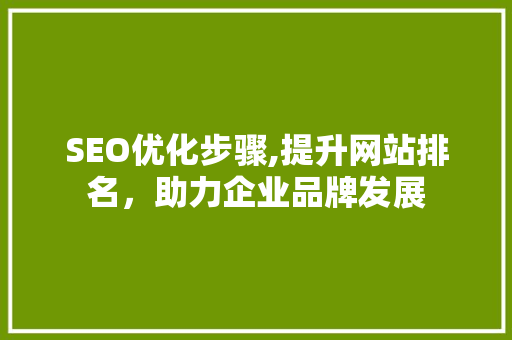 SEO优化步骤,提升网站排名，助力企业品牌发展