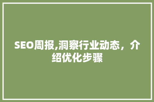 SEO周报,洞察行业动态，介绍优化步骤