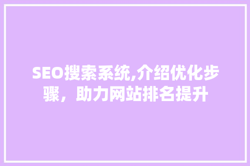 SEO搜索系统,介绍优化步骤，助力网站排名提升