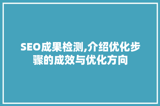 SEO成果检测,介绍优化步骤的成效与优化方向