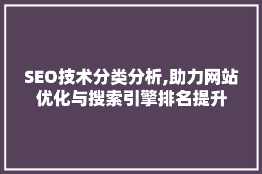 SEO技术分类分析,助力网站优化与搜索引擎排名提升