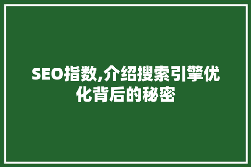 SEO指数,介绍搜索引擎优化背后的秘密