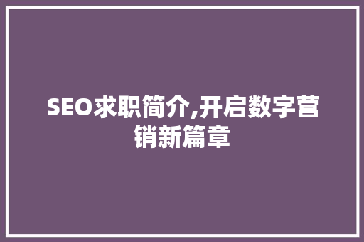 SEO求职简介,开启数字营销新篇章 SEO求职简介,开启数字营销新篇章