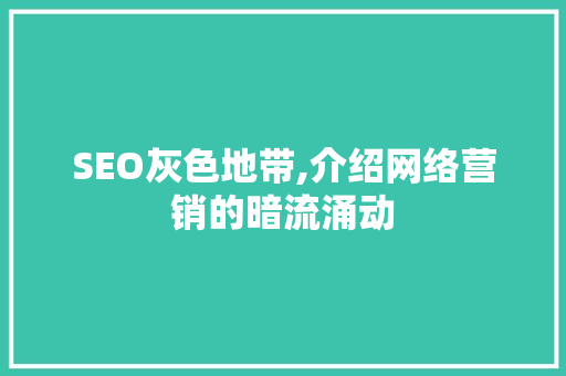 SEO灰色地带,介绍网络营销的暗流涌动
