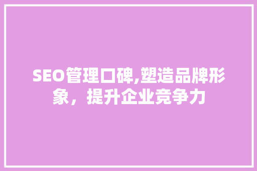 SEO管理口碑,塑造品牌形象，提升企业竞争力