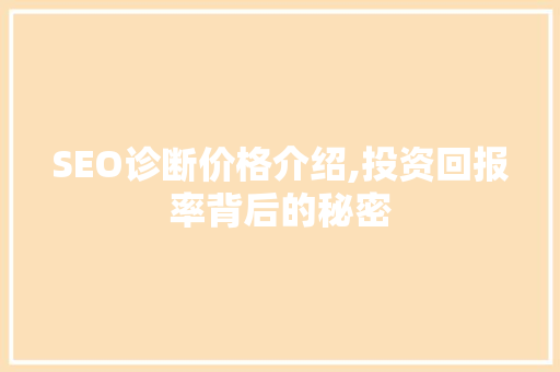 SEO诊断价格介绍,投资回报率背后的秘密