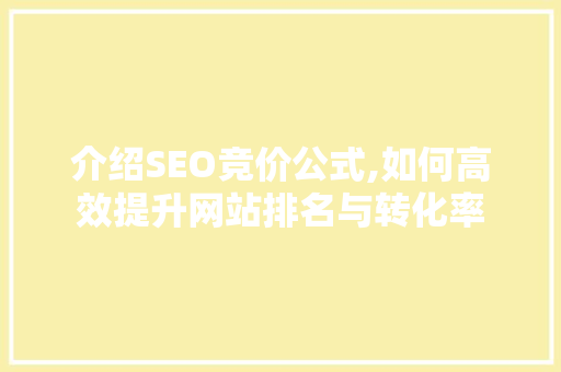 介绍SEO竞价公式,如何高效提升网站排名与转化率