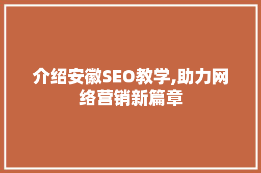 介绍安徽SEO教学,助力网络营销新篇章