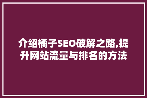 介绍橘子SEO破解之路,提升网站流量与排名的方法
