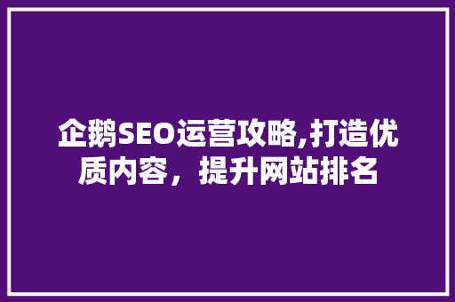 企鹅SEO运营攻略,打造优质内容，提升网站排名