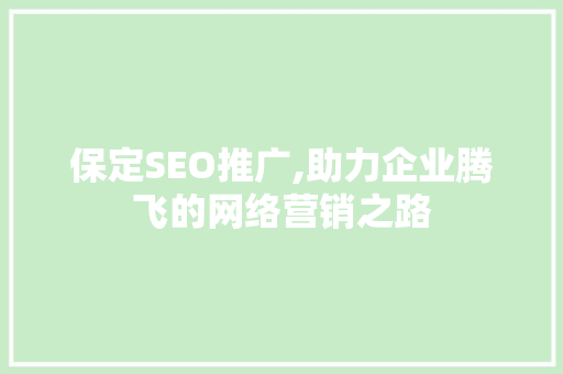 保定SEO推广,助力企业腾飞的网络营销之路