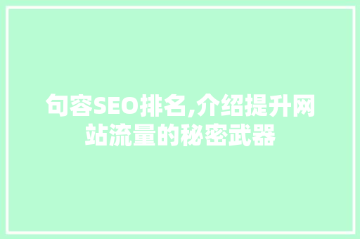 句容SEO排名,介绍提升网站流量的秘密武器