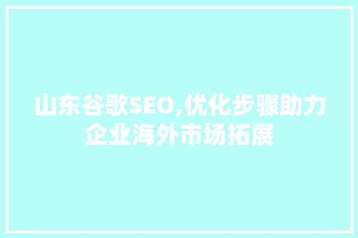 山东谷歌SEO,优化步骤助力企业海外市场拓展
