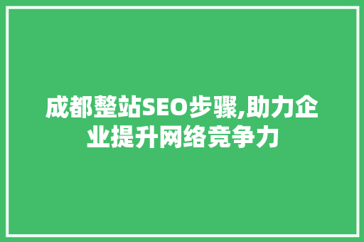 成都整站SEO步骤,助力企业提升网络竞争力