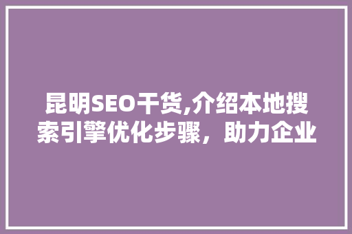 昆明SEO干货,介绍本地搜索引擎优化步骤，助力企业腾飞