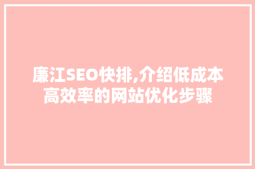 廉江SEO快排,介绍低成本高效率的网站优化步骤