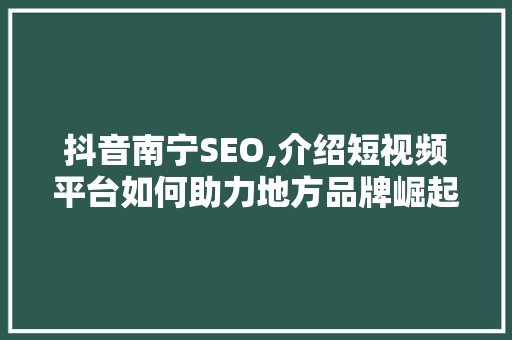 抖音南宁SEO,介绍短视频平台如何助力地方品牌崛起