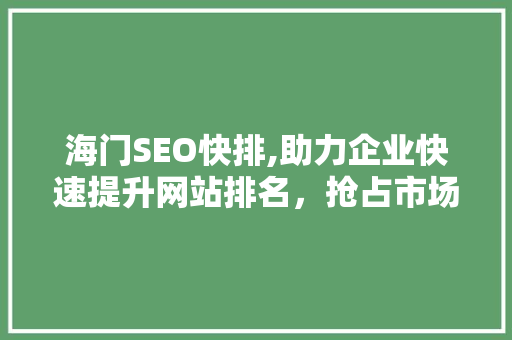 海门SEO快排,助力企业快速提升网站排名，抢占市场先机