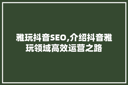 雅玩抖音SEO,介绍抖音雅玩领域高效运营之路