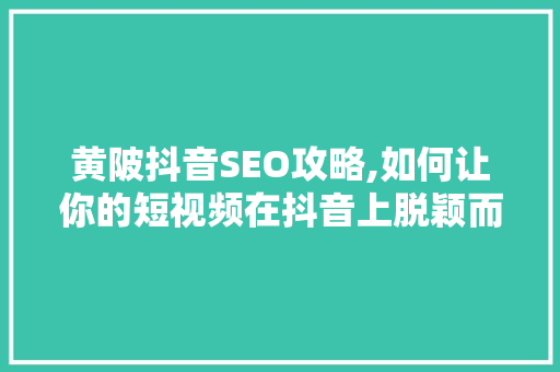 黄陂抖音SEO攻略,如何让你的短视频在抖音上脱颖而出