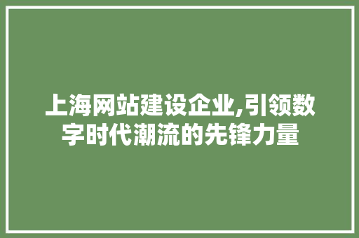上海网站建设企业,引领数字时代潮流的先锋力量