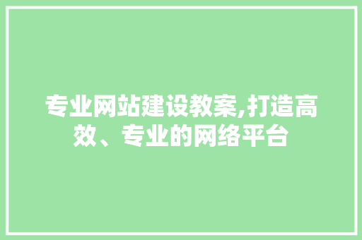 专业网站建设教案,打造高效、专业的网络平台 专业网站建设教案,打造高效、专业的网络平台