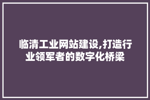 临清工业网站建设,打造行业领军者的数字化桥梁